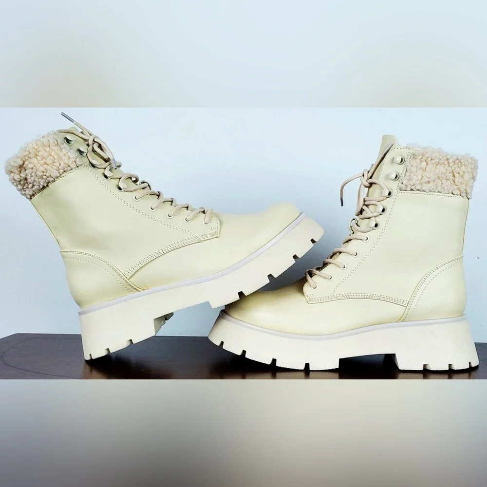 Circus by Sam Edelman Off-White Larsa Ivory Combat Lace-Up Boots New w Box - Picture 12 of 15